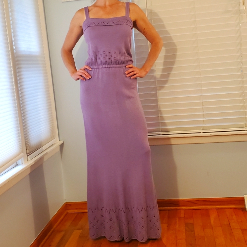 Vintage 70's Crochet Lavender Maxi Dress Size XS- Large